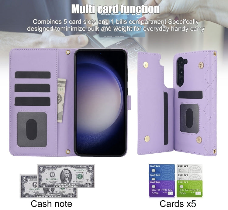 For Samsung Galaxy S23+ 5G Crossbody Multifunction Rhombic Leather Phone Case