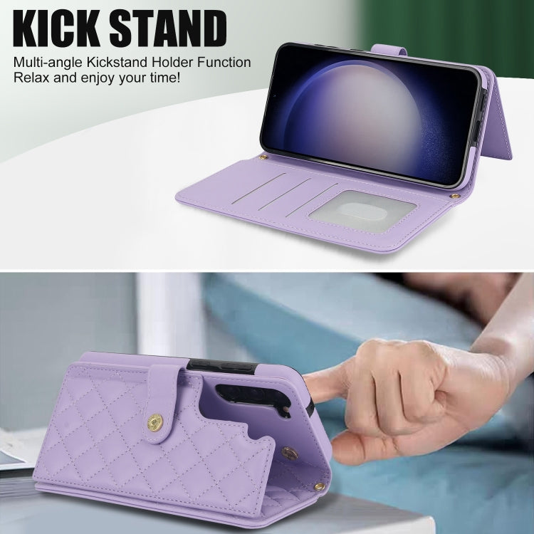 For Samsung Galaxy S23+ 5G Crossbody Multifunction Rhombic Leather Phone Case