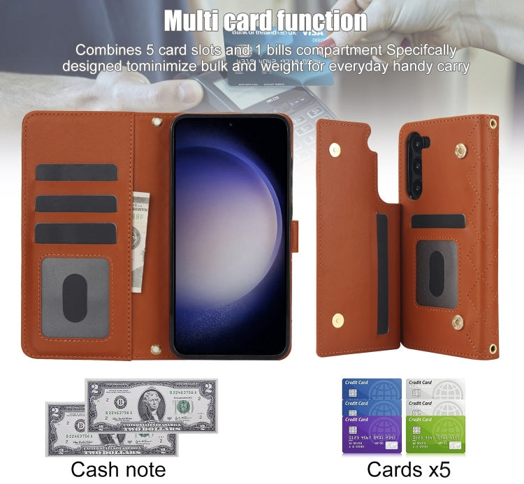 For Samsung Galaxy S23+ 5G Crossbody Multifunction Rhombic Leather Phone Case