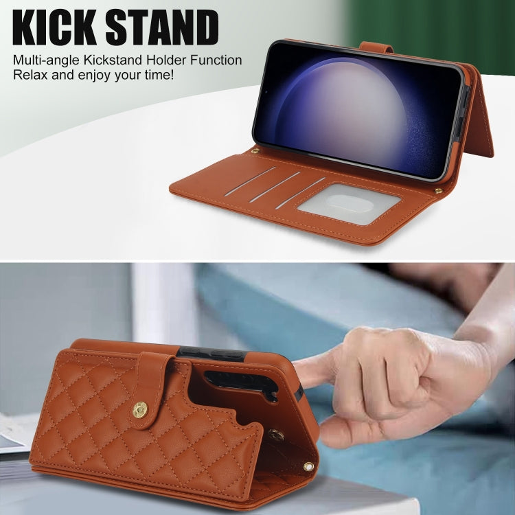 For Samsung Galaxy S23+ 5G Crossbody Multifunction Rhombic Leather Phone Case