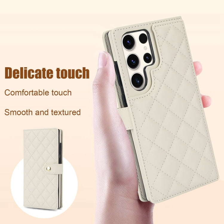 For Samsung Galaxy S22 Ultra 5G Crossbody Multifunction Rhombic Leather Phone Case
