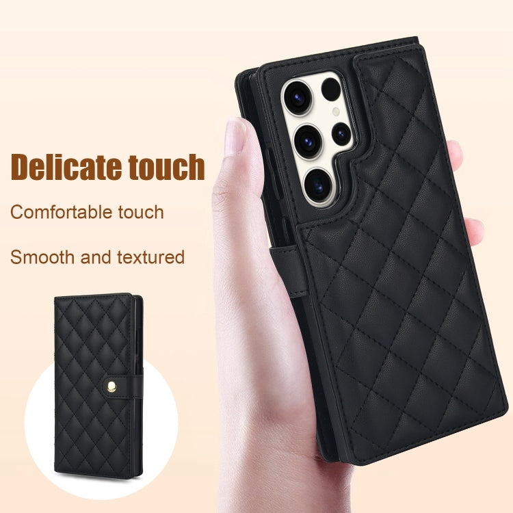 For Samsung Galaxy S22 Ultra 5G Crossbody Multifunction Rhombic Leather Phone Case