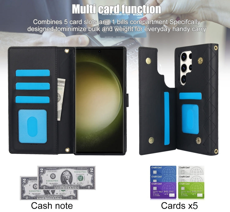 For Samsung Galaxy S22 Ultra 5G Crossbody Multifunction Rhombic Leather Phone Case