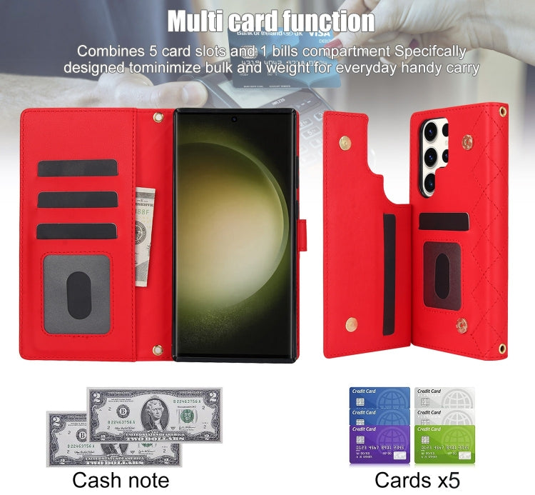 For Samsung Galaxy S22 Ultra 5G Crossbody Multifunction Rhombic Leather Phone Case