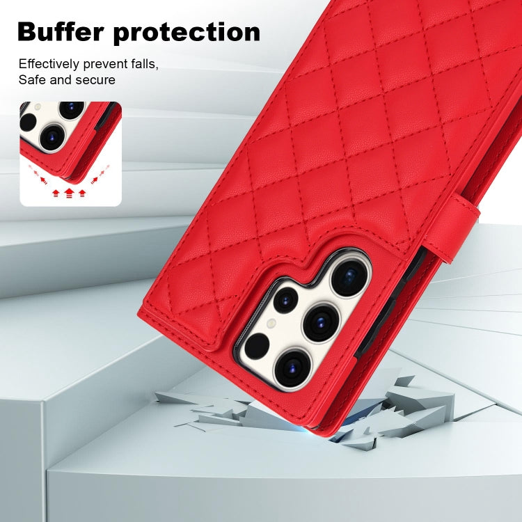 For Samsung Galaxy S22 Ultra 5G Crossbody Multifunction Rhombic Leather Phone Case