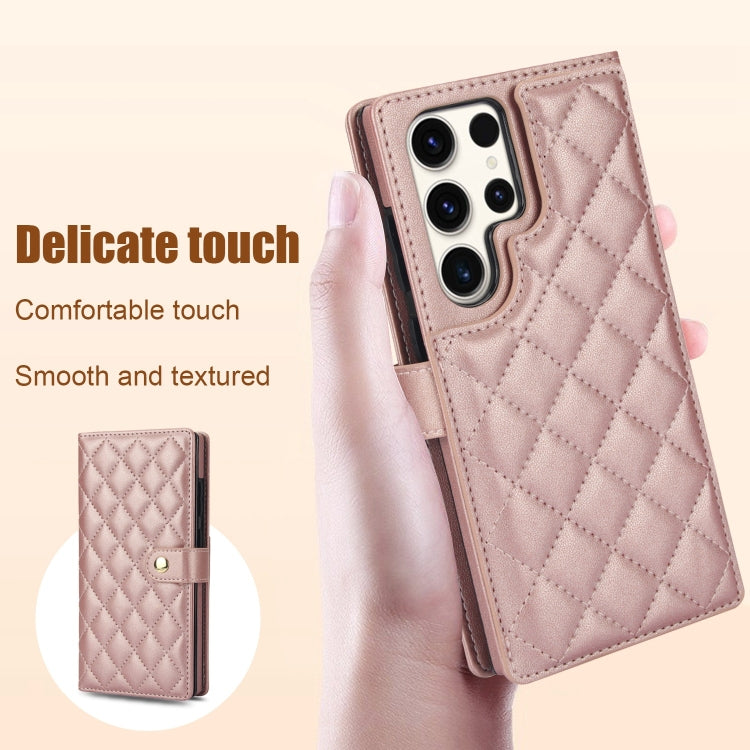 For Samsung Galaxy S22 Ultra 5G Crossbody Multifunction Rhombic Leather Phone Case