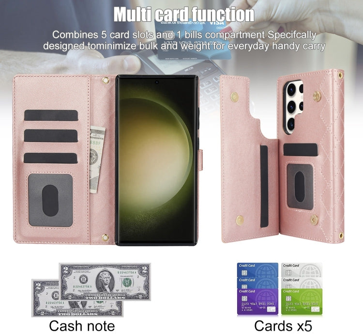 For Samsung Galaxy S22 Ultra 5G Crossbody Multifunction Rhombic Leather Phone Case