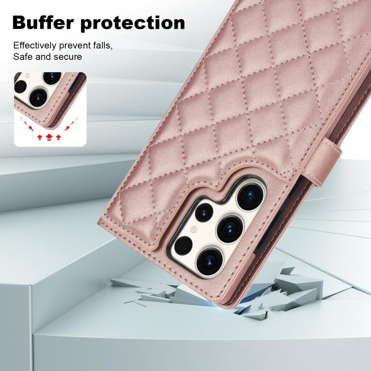 For Samsung Galaxy S22 Ultra 5G Crossbody Multifunction Rhombic Leather Phone Case