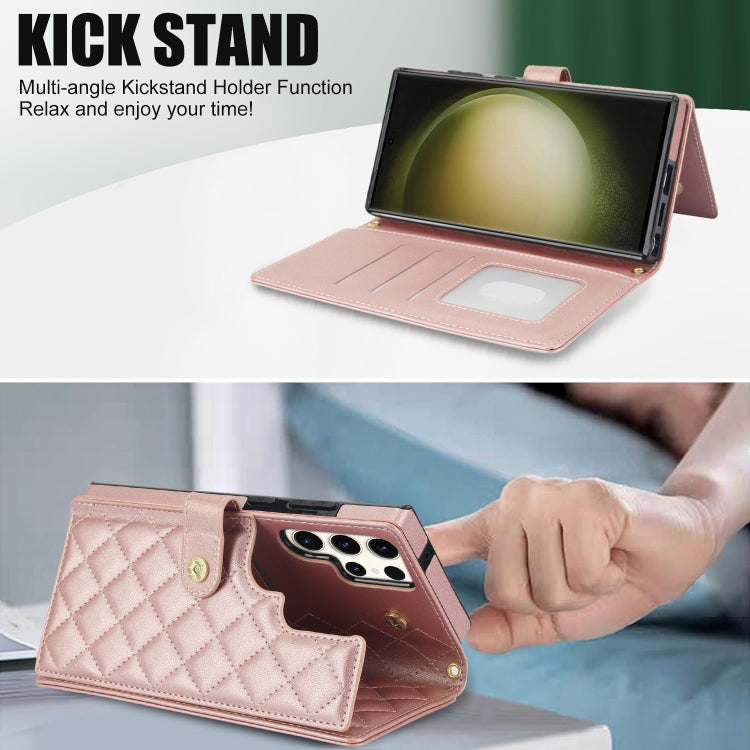 For Samsung Galaxy S22 Ultra 5G Crossbody Multifunction Rhombic Leather Phone Case