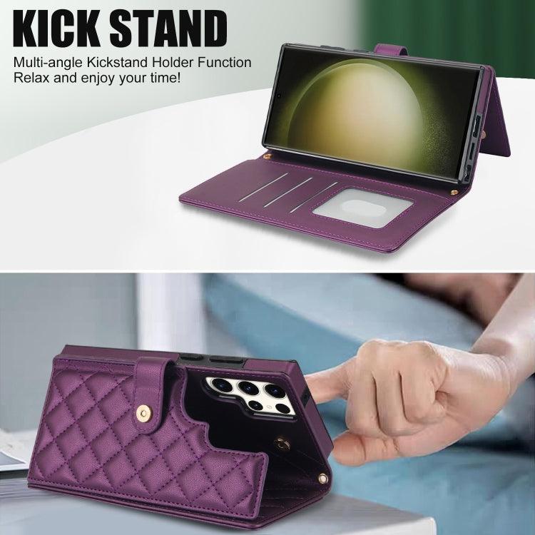 For Samsung Galaxy S22 Ultra 5G Crossbody Multifunction Rhombic Leather Phone Case