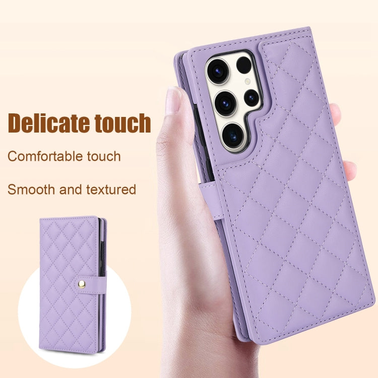 For Samsung Galaxy S22 Ultra 5G Crossbody Multifunction Rhombic Leather Phone Case