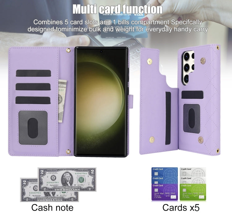 For Samsung Galaxy S22 Ultra 5G Crossbody Multifunction Rhombic Leather Phone Case
