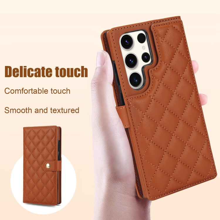 For Samsung Galaxy S22 Ultra 5G Crossbody Multifunction Rhombic Leather Phone Case
