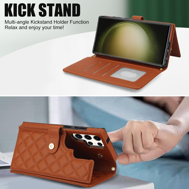 For Samsung Galaxy S22 Ultra 5G Crossbody Multifunction Rhombic Leather Phone Case
