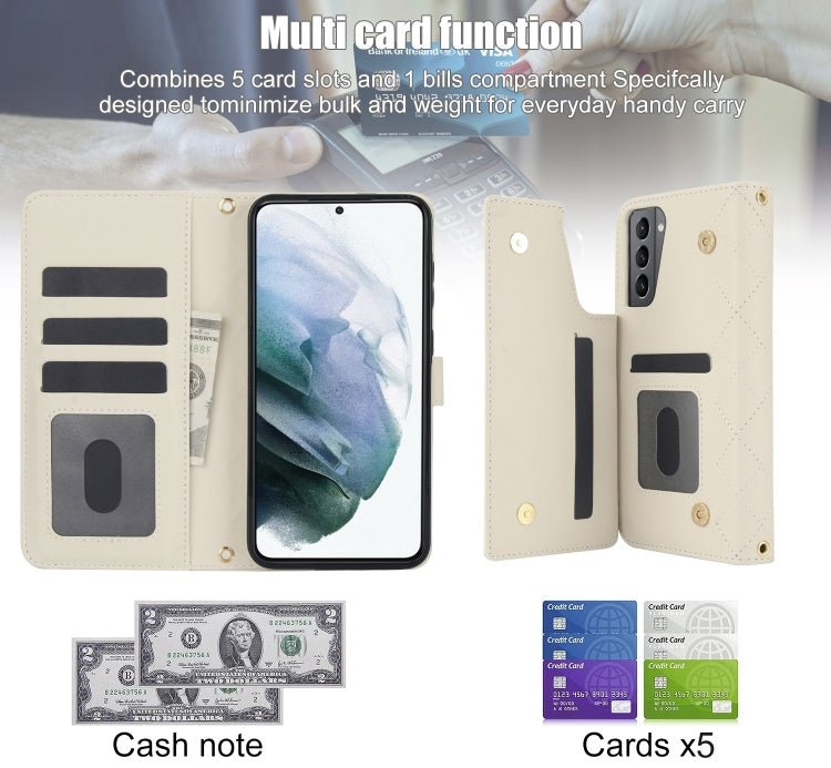 For Samsung Galaxy S22 5G Crossbody Multifunction Rhombic Leather Phone Case