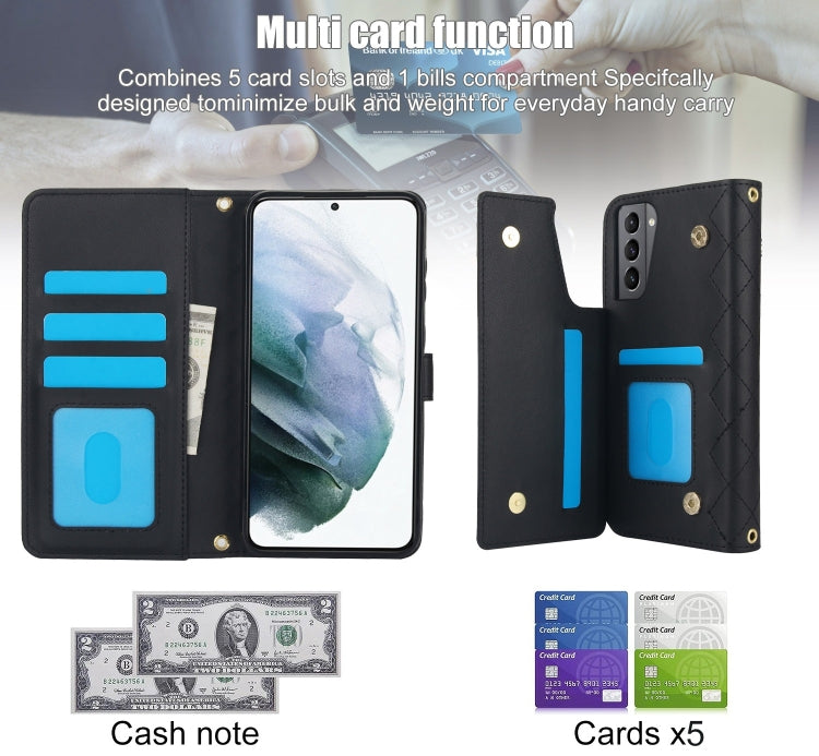 For Samsung Galaxy S22 5G Crossbody Multifunction Rhombic Leather Phone Case