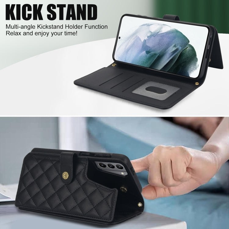 For Samsung Galaxy S22 5G Crossbody Multifunction Rhombic Leather Phone Case