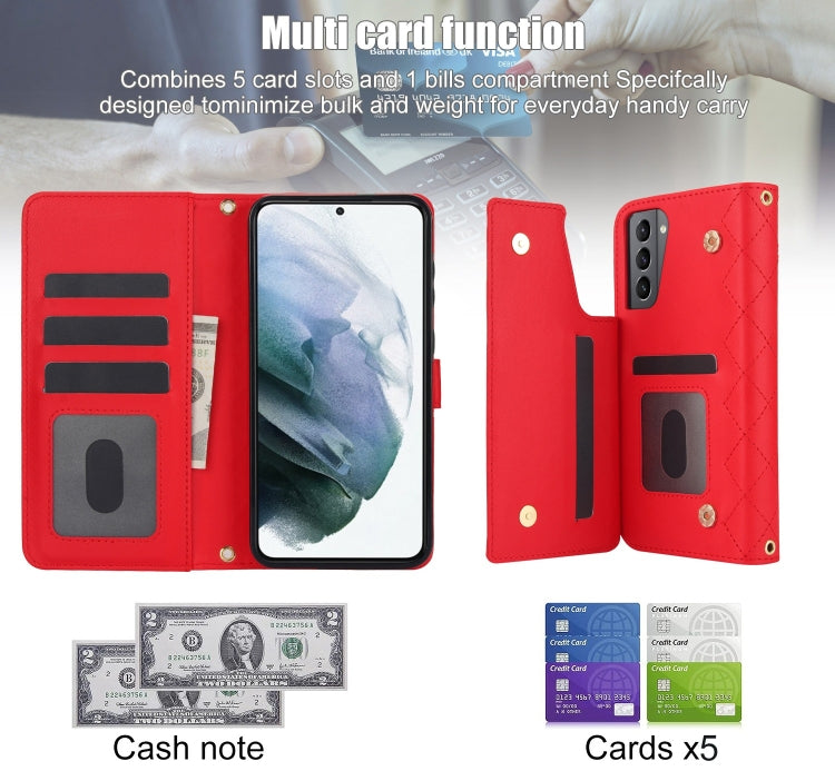 For Samsung Galaxy S22 5G Crossbody Multifunction Rhombic Leather Phone Case