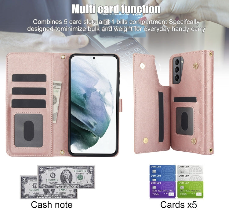 For Samsung Galaxy S22 5G Crossbody Multifunction Rhombic Leather Phone Case