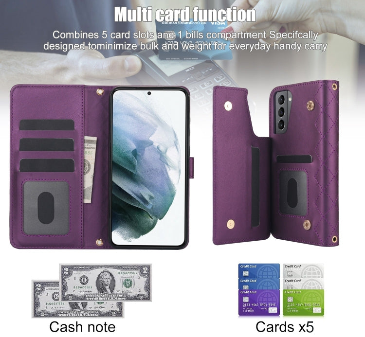 For Samsung Galaxy S22 5G Crossbody Multifunction Rhombic Leather Phone Case