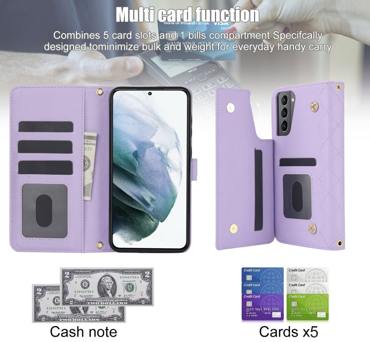 For Samsung Galaxy S22 5G Crossbody Multifunction Rhombic Leather Phone Case