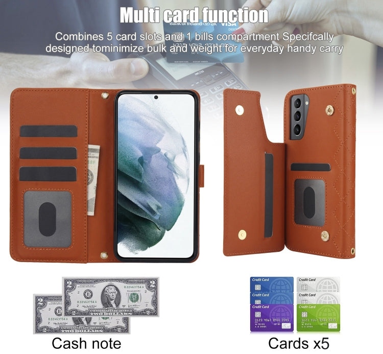 For Samsung Galaxy S22 5G Crossbody Multifunction Rhombic Leather Phone Case