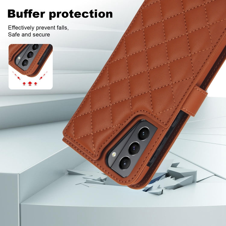 For Samsung Galaxy S22 5G Crossbody Multifunction Rhombic Leather Phone Case