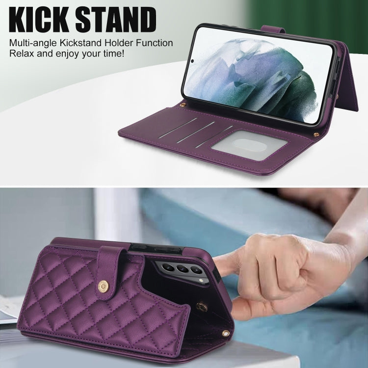 For Samsung Galaxy S21 5G Crossbody Multifunction Rhombic Leather Phone Case