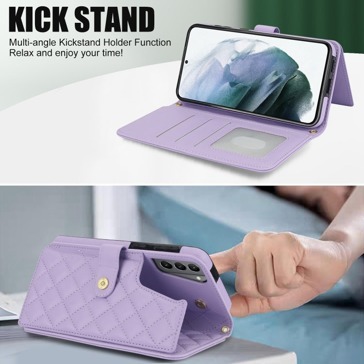 For Samsung Galaxy S21 5G Crossbody Multifunction Rhombic Leather Phone Case