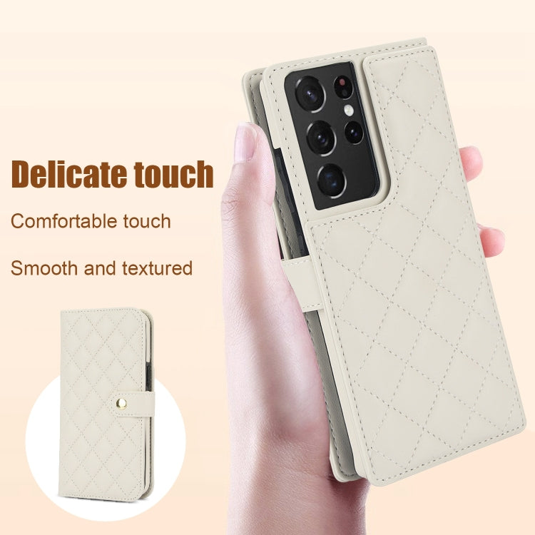 For Samsung Galaxy S21 Ultra 5G Crossbody Multifunction Rhombic Leather Phone Case