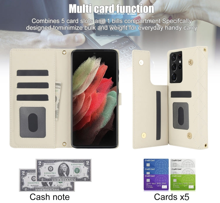 For Samsung Galaxy S21 Ultra 5G Crossbody Multifunction Rhombic Leather Phone Case