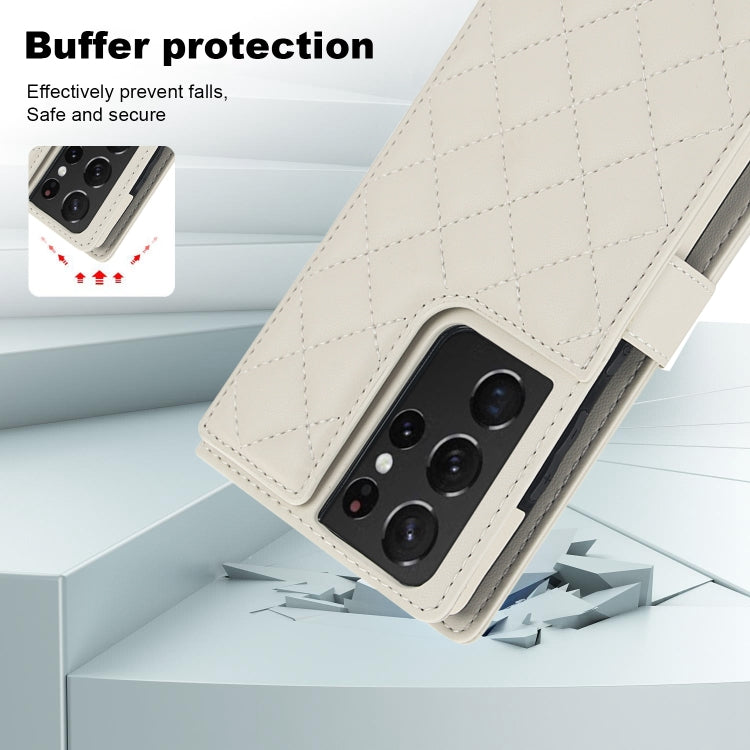 For Samsung Galaxy S21 Ultra 5G Crossbody Multifunction Rhombic Leather Phone Case