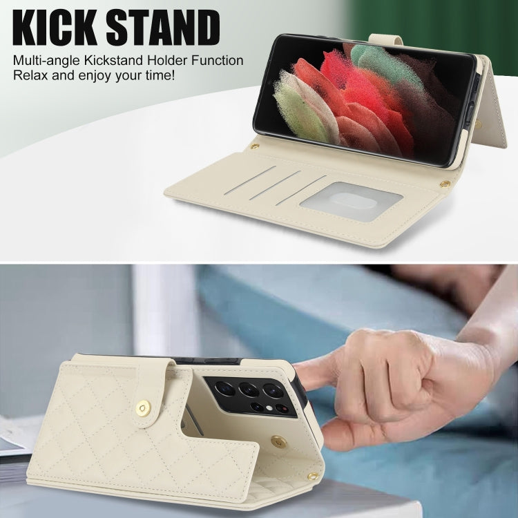 For Samsung Galaxy S21 Ultra 5G Crossbody Multifunction Rhombic Leather Phone Case