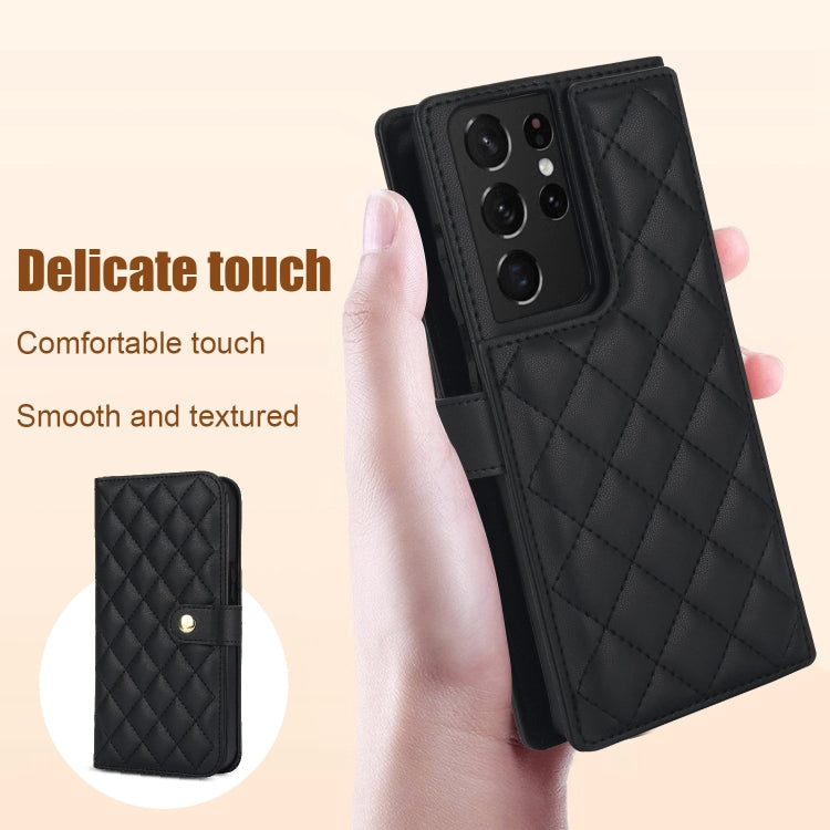 For Samsung Galaxy S21 Ultra 5G Crossbody Multifunction Rhombic Leather Phone Case