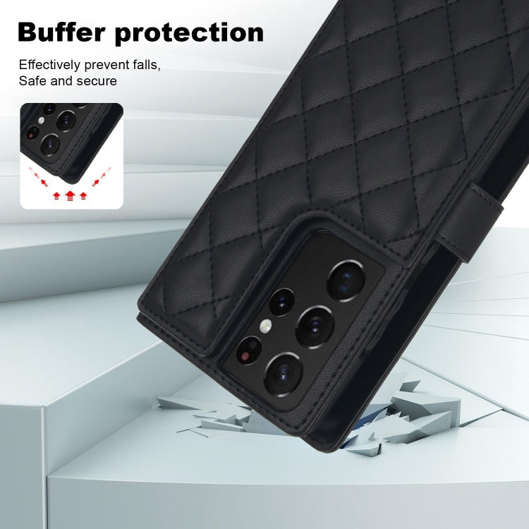 For Samsung Galaxy S21 Ultra 5G Crossbody Multifunction Rhombic Leather Phone Case