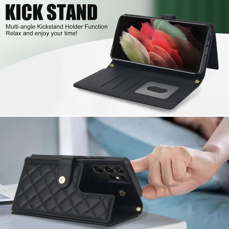 For Samsung Galaxy S21 Ultra 5G Crossbody Multifunction Rhombic Leather Phone Case