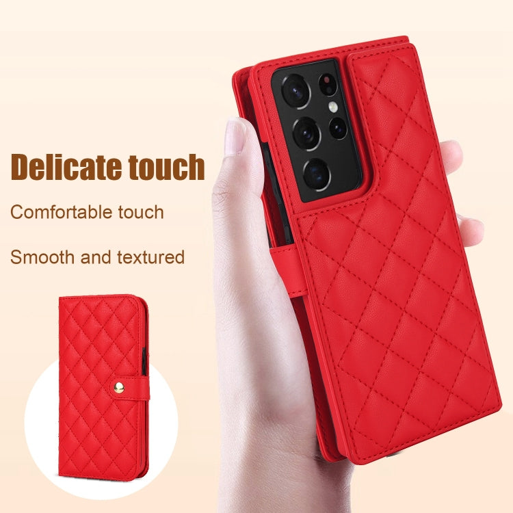 For Samsung Galaxy S21 Ultra 5G Crossbody Multifunction Rhombic Leather Phone Case