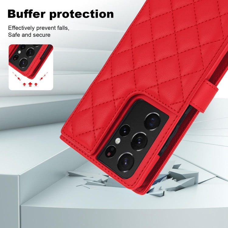 For Samsung Galaxy S21 Ultra 5G Crossbody Multifunction Rhombic Leather Phone Case