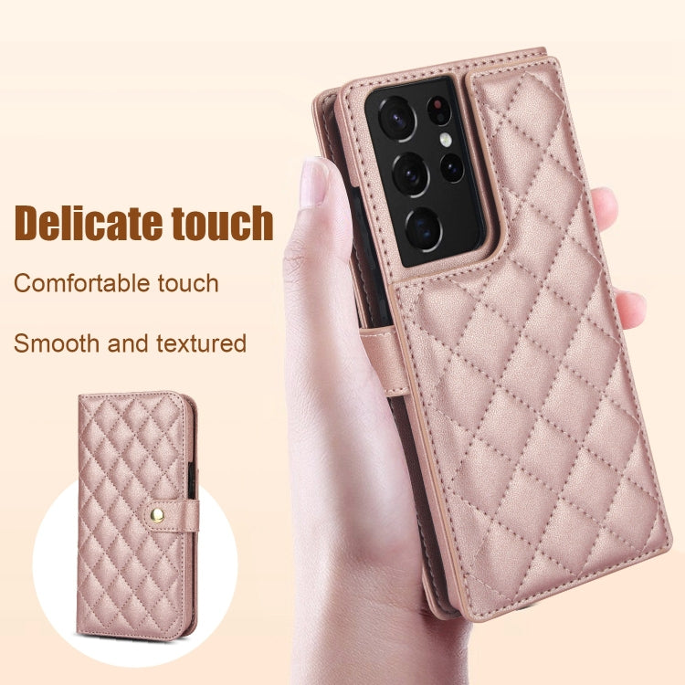 For Samsung Galaxy S21 Ultra 5G Crossbody Multifunction Rhombic Leather Phone Case