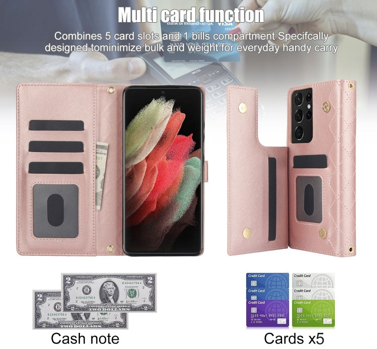 For Samsung Galaxy S21 Ultra 5G Crossbody Multifunction Rhombic Leather Phone Case