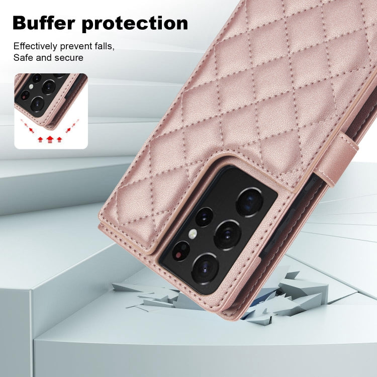 For Samsung Galaxy S21 Ultra 5G Crossbody Multifunction Rhombic Leather Phone Case