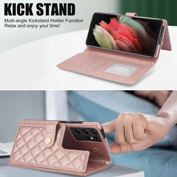 For Samsung Galaxy S21 Ultra 5G Crossbody Multifunction Rhombic Leather Phone Case