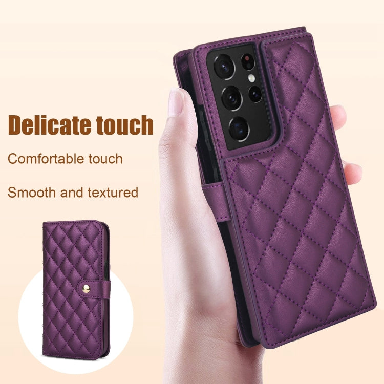 For Samsung Galaxy S21 Ultra 5G Crossbody Multifunction Rhombic Leather Phone Case