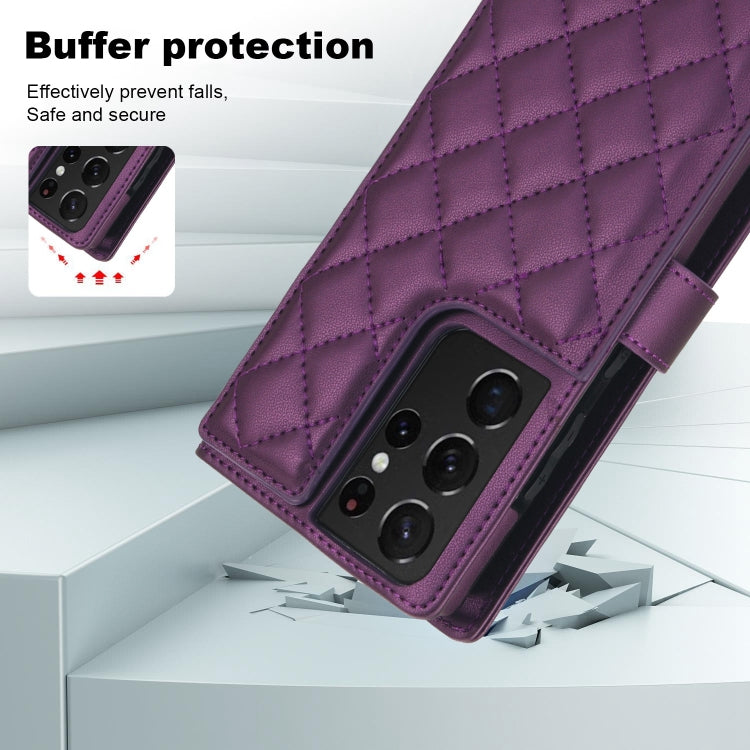 For Samsung Galaxy S21 Ultra 5G Crossbody Multifunction Rhombic Leather Phone Case