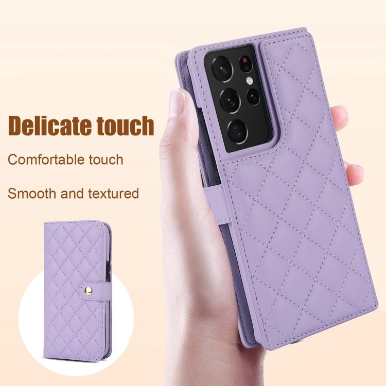 For Samsung Galaxy S21 Ultra 5G Crossbody Multifunction Rhombic Leather Phone Case