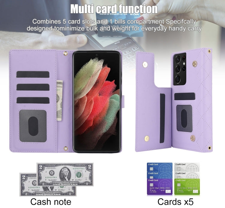 For Samsung Galaxy S21 Ultra 5G Crossbody Multifunction Rhombic Leather Phone Case