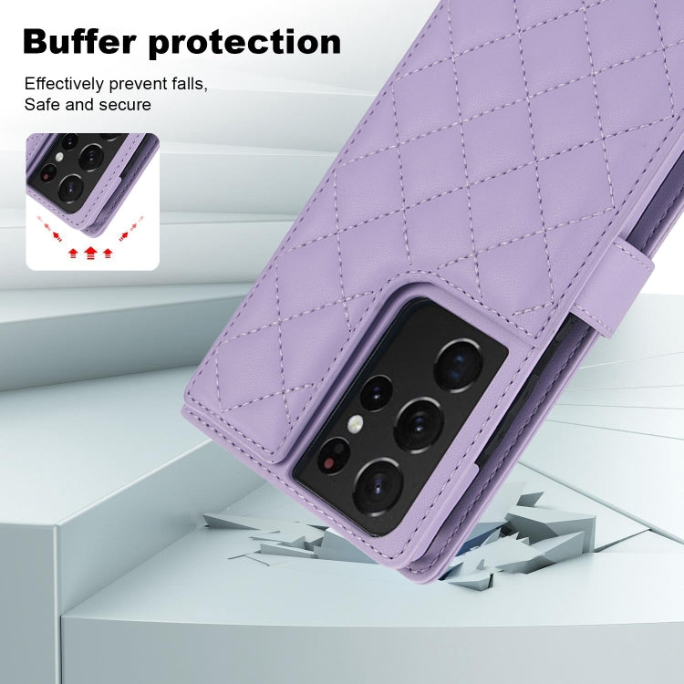 For Samsung Galaxy S21 Ultra 5G Crossbody Multifunction Rhombic Leather Phone Case