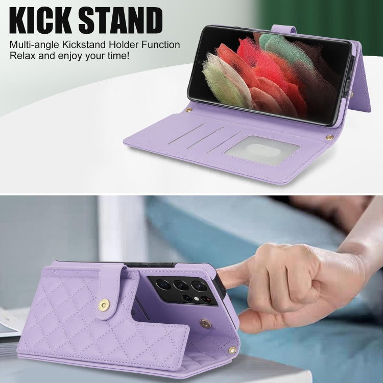For Samsung Galaxy S21 Ultra 5G Crossbody Multifunction Rhombic Leather Phone Case