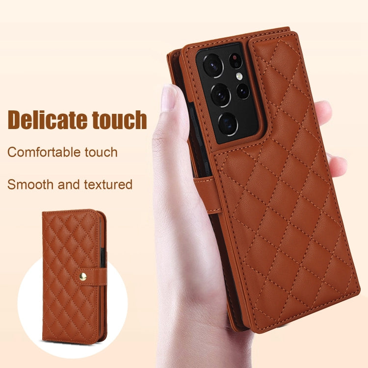 For Samsung Galaxy S21 Ultra 5G Crossbody Multifunction Rhombic Leather Phone Case