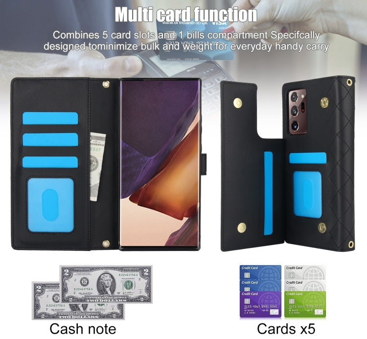 For Samsung Galaxy Note20 Ultra Crossbody Multifunction Rhombic Leather Phone Case